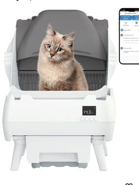 Automatic Self-Cleaning Cat Litter Box in White and Gray
